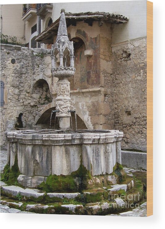 Ancient Wood Print featuring the photograph Medieval Fountain #1 by Judy Kirouac