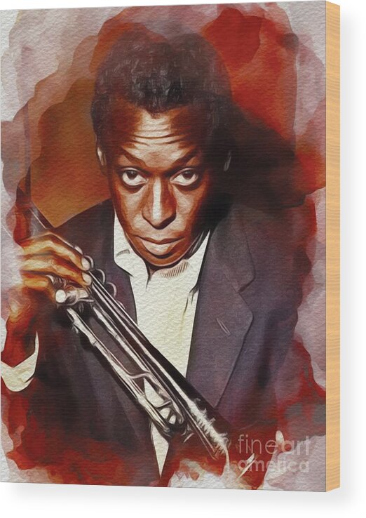Miles Wood Print featuring the painting Miles Davis, Music Legend #1 by Esoterica Art Agency