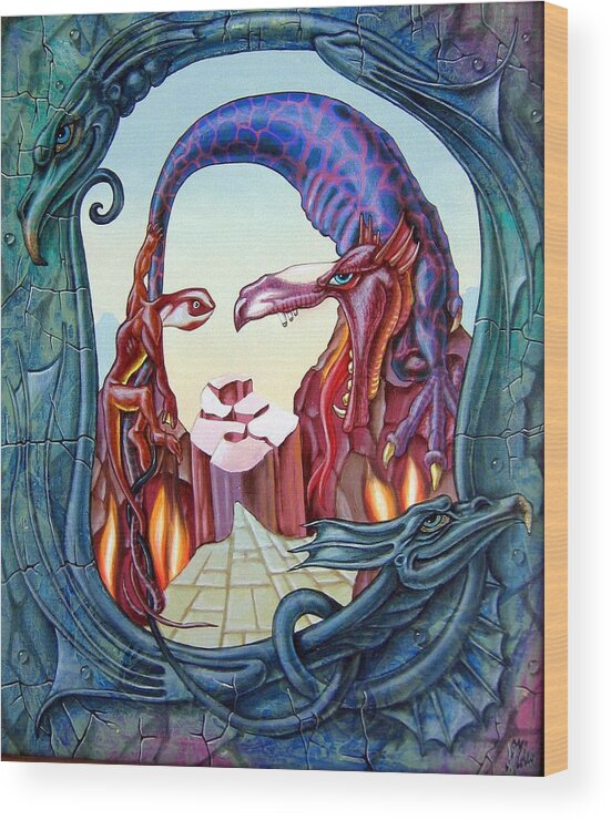 Mona Lisa Wood Print featuring the painting Mona Lisa. Fire by Victor Molev