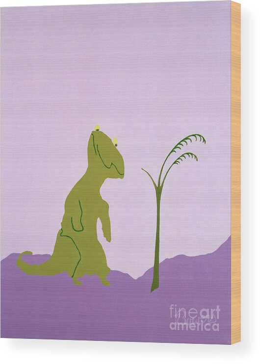 Dinosaur Wood Print featuring the painting Nudgeandhumosaurus #2 by John Bowers