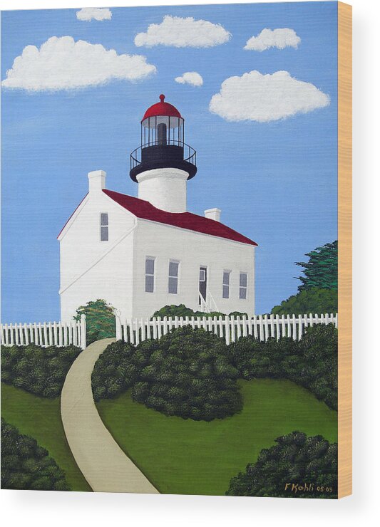 Lighthouse Paintings Wood Print featuring the painting Old Point Loma Lighthouse #1 by Frederic Kohli