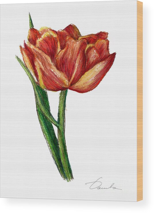 Orange Wood Print featuring the painting Orange Tulip #1 by Danuta Bennett
