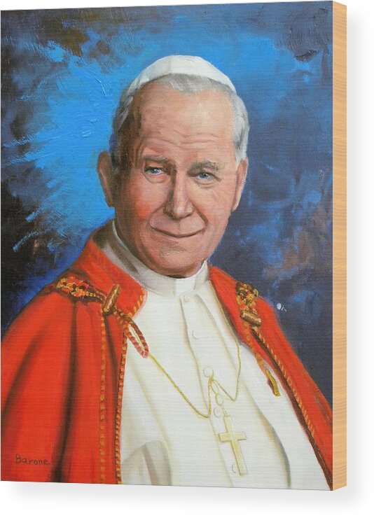 Catholic Wood Print featuring the painting Pope John Paul II by Richard Barone