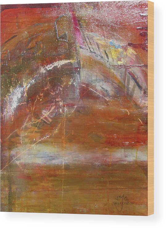 Abstract Wood Print featuring the painting Rusty Rainbow #1 by Carole Johnson