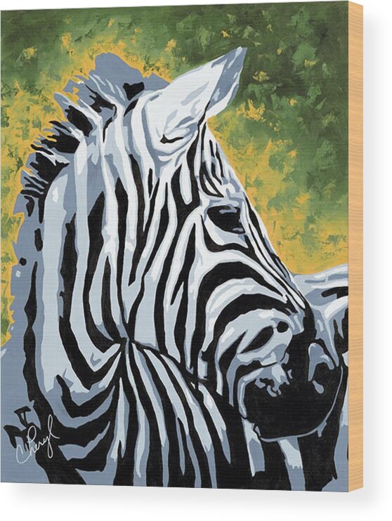 Zebra Wood Print featuring the painting Soulful Glance by Cheryl Bowman