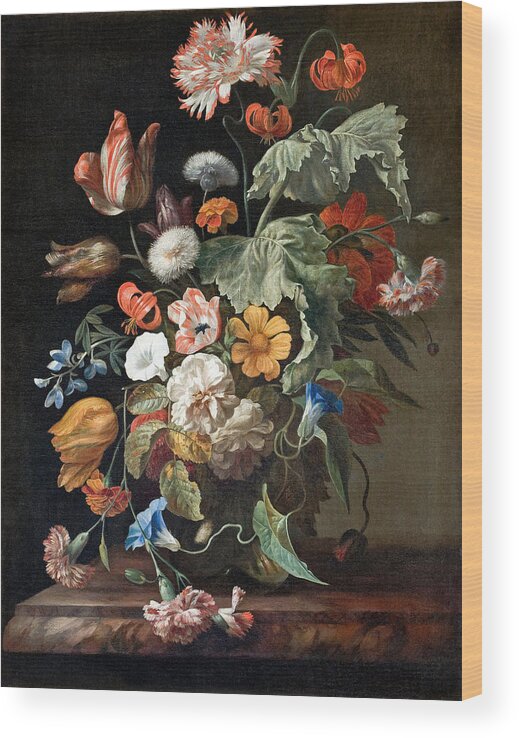 Still-life With Flowers Wood Print featuring the painting Still-Life with Flowers #3 by Celestial Images