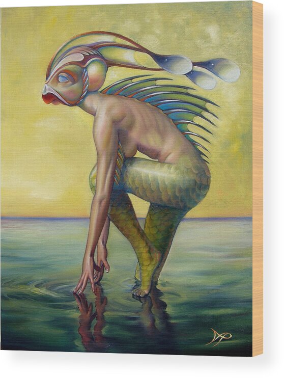 Mermaid Wood Print featuring the painting The Finandromorph by Patrick Anthony Pierson