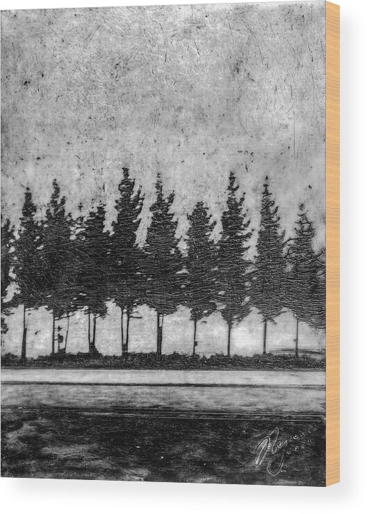 Tree Wood Print featuring the mixed media Tree Road by Roseanne Jones