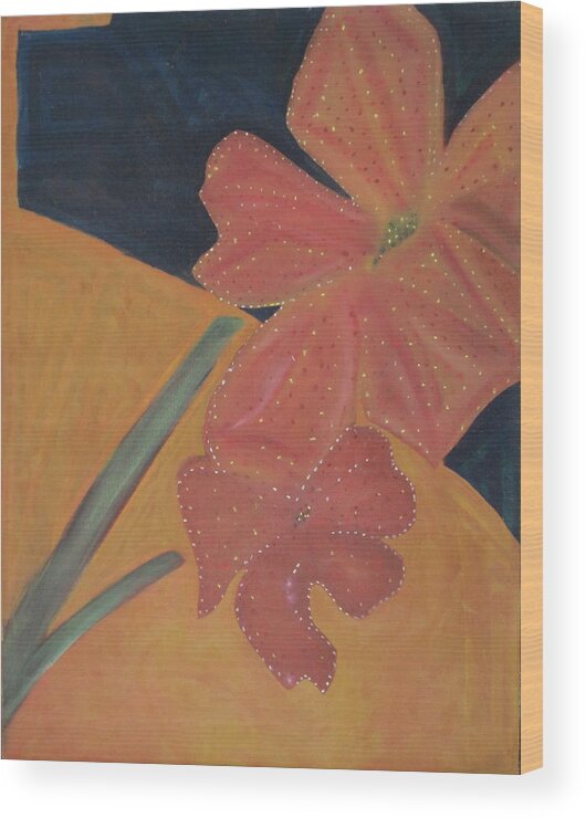Flowers Wood Print featuring the painting Two Flowers #1 by Patricia Cleasby
