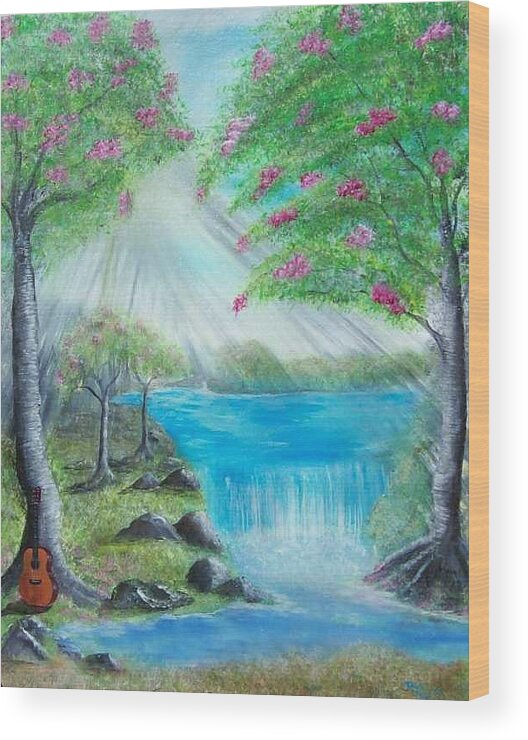 Guitar Wood Print featuring the painting Waterfall #1 by Tony Rodriguez