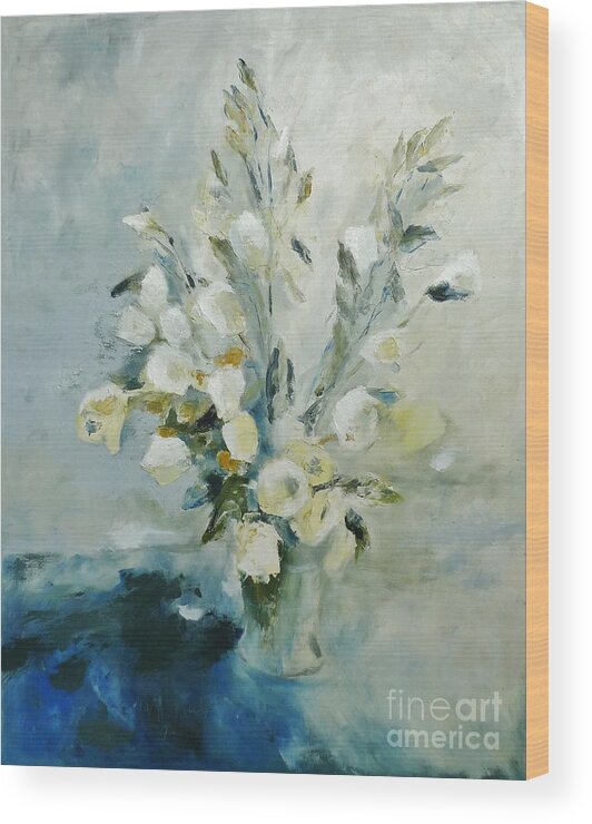 Flowers Wood Print featuring the painting White flowers #1 by Karina Plachetka