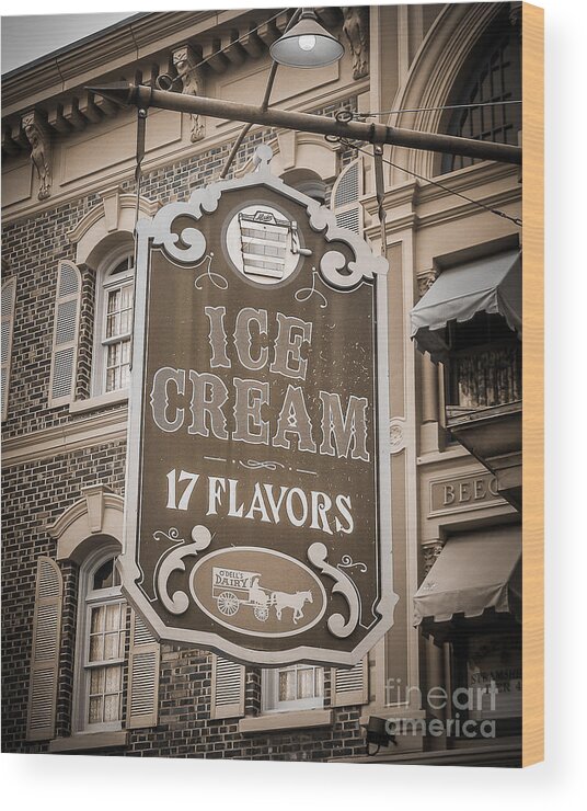 Sign Wood Print featuring the photograph 17 Flavors by Perry Webster