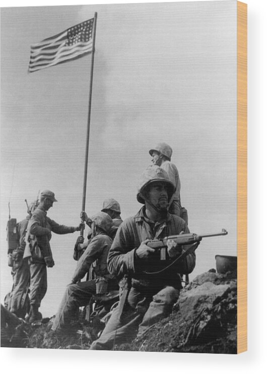 Iwo Jima Wood Print featuring the photograph 1st Flag Raising On Iwo Jima by War Is Hell Store