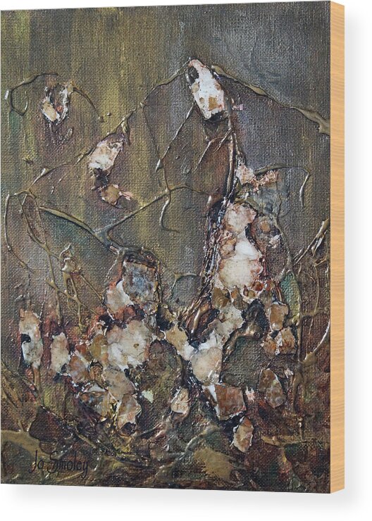Landscape Wood Print featuring the painting Autumn Leaves by Jo Smoley