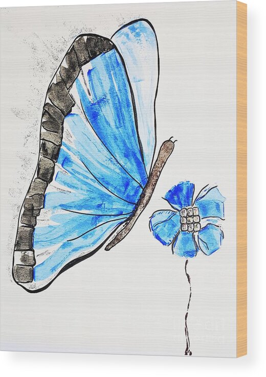 Butterfly Wood Print featuring the painting Blue butterfly #2 by Jasna Gopic