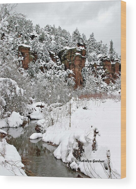 Snow Wood Print featuring the photograph East Verde Winter Crossing by Matalyn Gardner