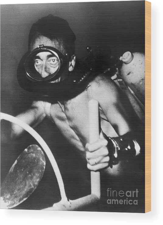 1954 Wood Print featuring the photograph Jacques Cousteau (1910-1997) #2 by Granger