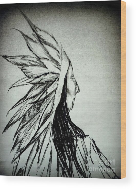 Native American Indian Wood Print featuring the drawing Longing For What Once Was by Georgia Doyle