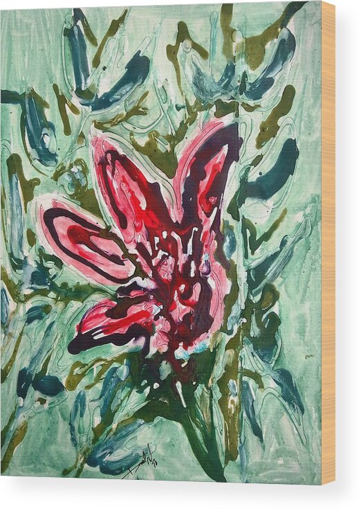 Abstract Wood Print featuring the painting Divine Flowers #2392 by Baljit Chadha