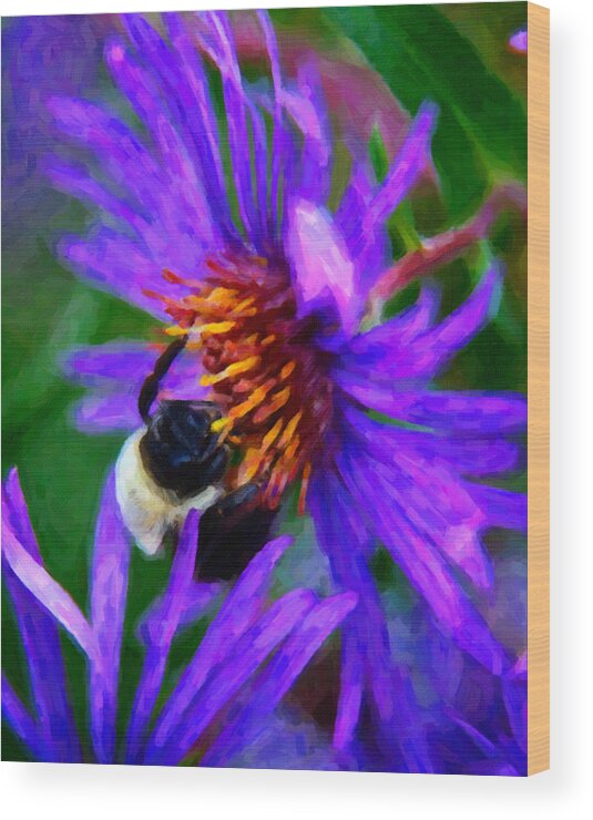 Bee Wood Print featuring the painting Bee on Purple Flower #3 by Prince Andre Faubert