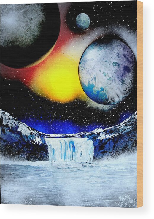 Space Art Wood Print featuring the painting 3 planets 4658 E by Greg Moores