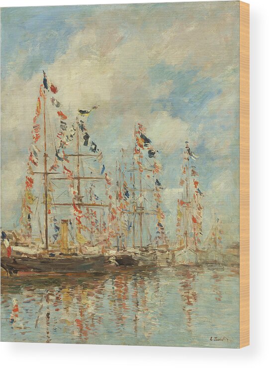 Eugne Boudin Wood Print featuring the painting Yacht Basin At Trouville-Deauville #3 by Eugene Boudin