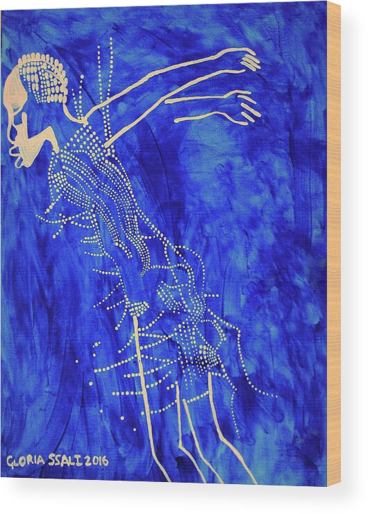 Jesus Wood Print featuring the painting Dinka in Blue - South Sudan #4 by Gloria Ssali