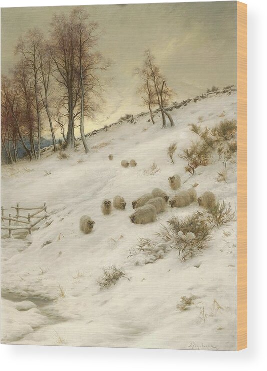 A Flock Of Sheep In A Snowstorm Wood Print featuring the painting A Flock of Sheep in a Snowstorm #6 by Joseph Farquharson