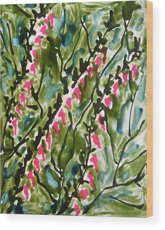 Abstract Wood Print featuring the painting Divine Flowers #6320 by Baljit Chadha