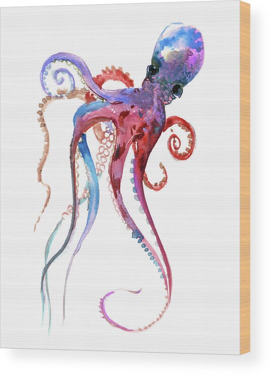 Octopus Wood Print featuring the painting Octopus #8 by Suren Nersisyan