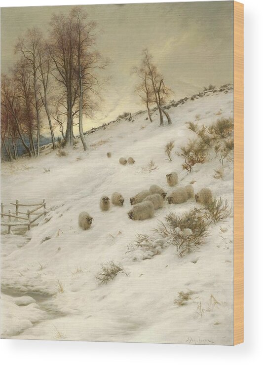 A Flock Of Sheep In A Snowstorm Wood Print featuring the painting A Flock of Sheep in a Snowstorm #9 by Joseph Farquharson