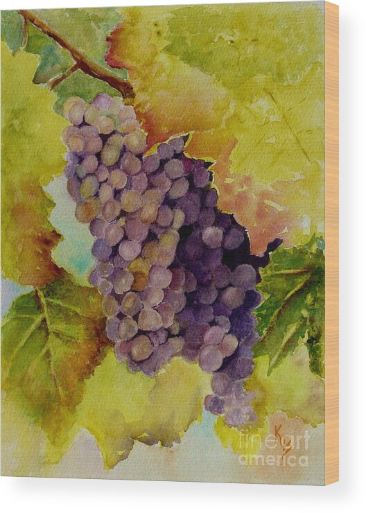 Grapes Wood Print featuring the painting A Bunch of Grapes by Karen Fleschler