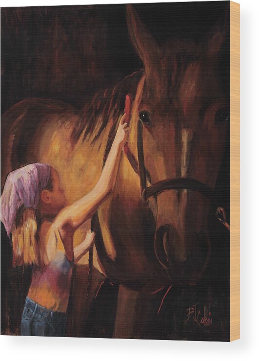 Young Girl With Horse Wood Print featuring the painting A Girls First Love by Billie Colson