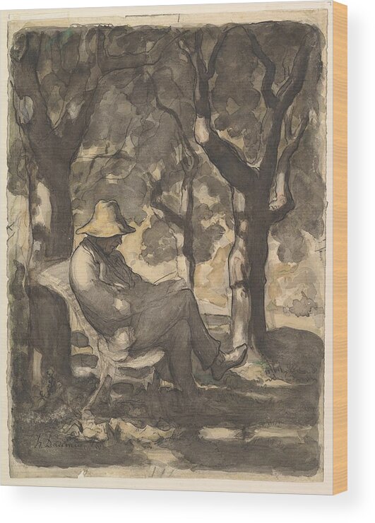 A Man Reading In A Garden Wood Print featuring the painting A Man Reading in a Garden by MotionAge Designs