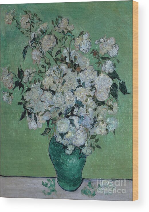 Vase Wood Print featuring the painting A Vase of Roses by Vincent van Gogh
