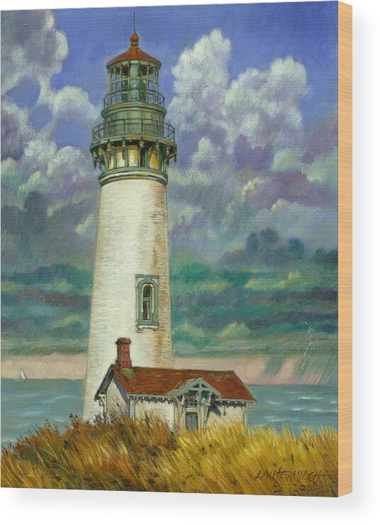 Lighthouse Wood Print featuring the painting Abandoned Lighthouse by John Lautermilch