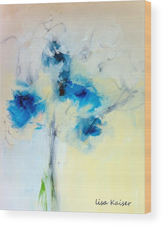 Abstract Wood Print featuring the digital art Abstract Blue Bouquet Floral Painting by Lisa Kaiser