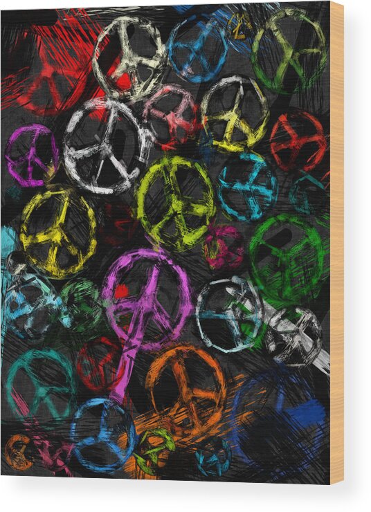 Peace Wood Print featuring the photograph Abstract Peace Signs Collage by David G Paul