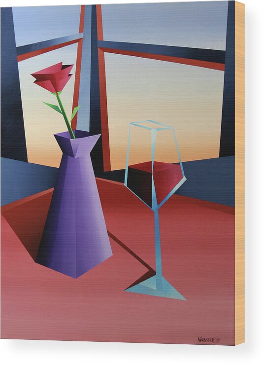 Abstract Wood Print featuring the painting Abstract Wine at Sunset 1 by Mark Webster