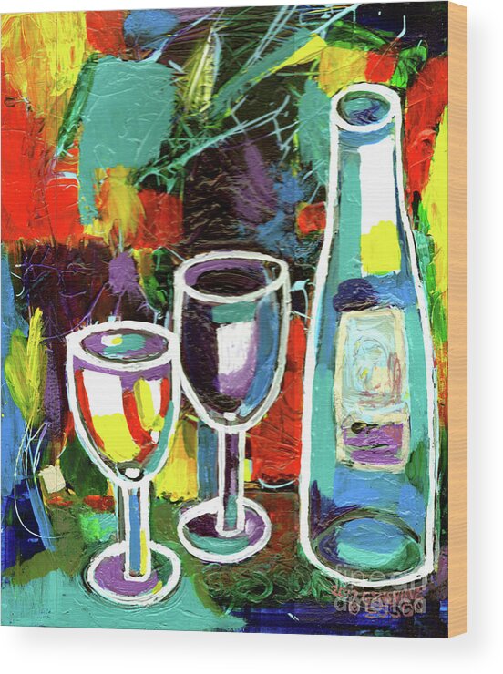 Wine Wood Print featuring the painting Abstract Wine Lovers by Genevieve Esson