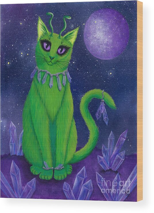 Alien Cat Wood Print featuring the painting Alien Cat by Carrie Hawks