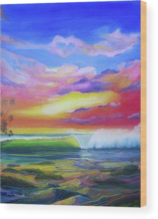 Surf Wood Print featuring the painting Aloha Reef by Dawn Harrell