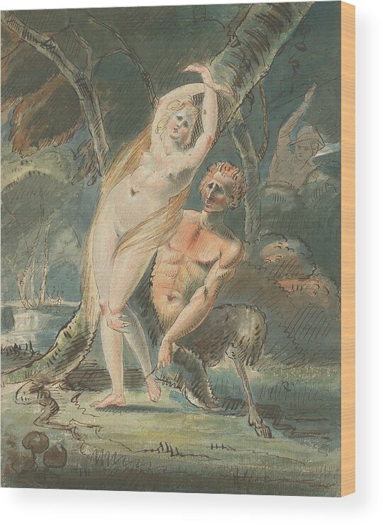 19th Century Art Wood Print featuring the drawing Amymone with a Lecherous Satyr by William Hamilton
