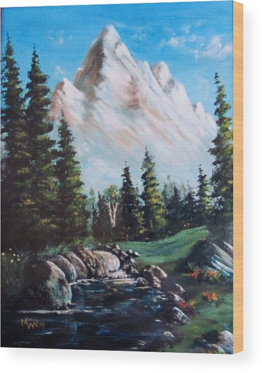 Landscapes Wood Print featuring the painting An Alpine stream by Megan Walsh