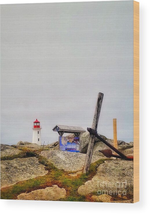 Nautical Wood Print featuring the photograph An Anchor and a Lighthouse by Mary Capriole