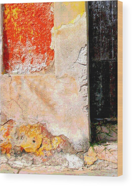 Michael Fitzpatrick Wood Print featuring the photograph Ancient Wall 4 by Michael FItzpatrick by Mexicolors Art Photography
