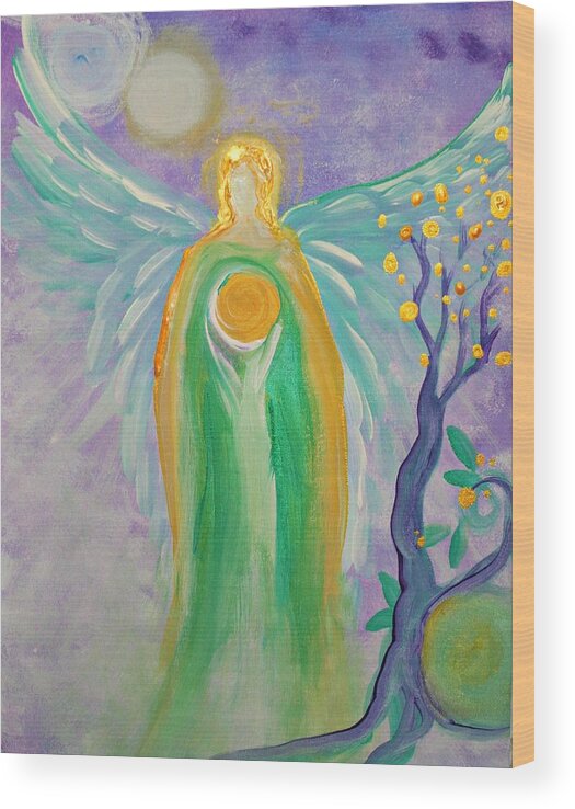Angel Wood Print featuring the painting Angel of Acceptance by Alma Yamazaki