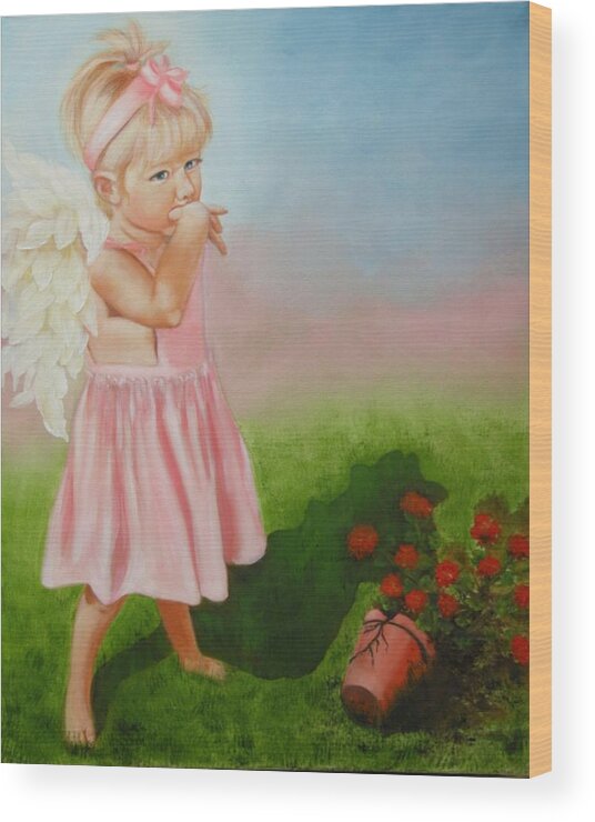 Angel Wood Print featuring the painting Angel Thumbs by Joni McPherson