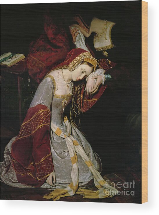 Anne Wood Print featuring the painting Anne Boleyn in the Tower by Edouard Cibot