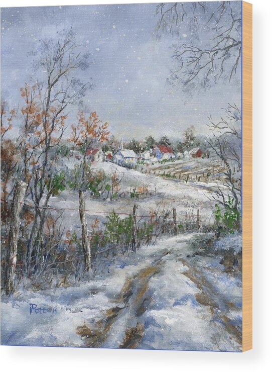 Snowfall Wood Print featuring the painting Around the Bend SOLD by Virginia Potter